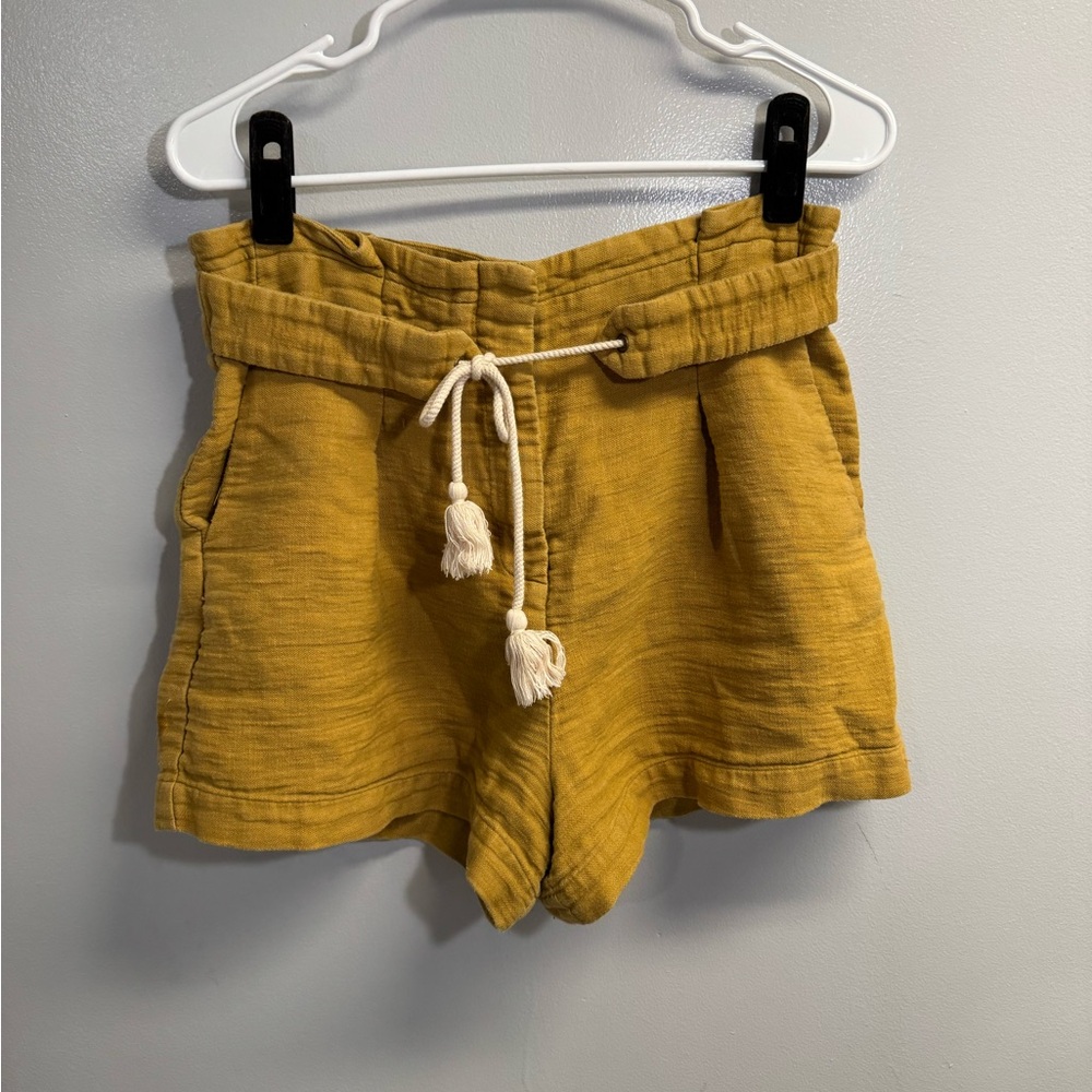 Sezane Golden Mustard Linen Cotton Blend Adrien Short - Size 28